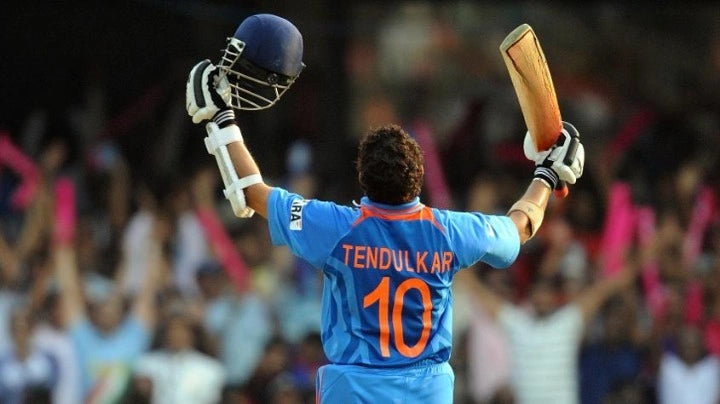 Sachin Tendulkar celebrates an ODI century