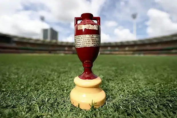 A photo of the Ashes urn pictured inside a stadium