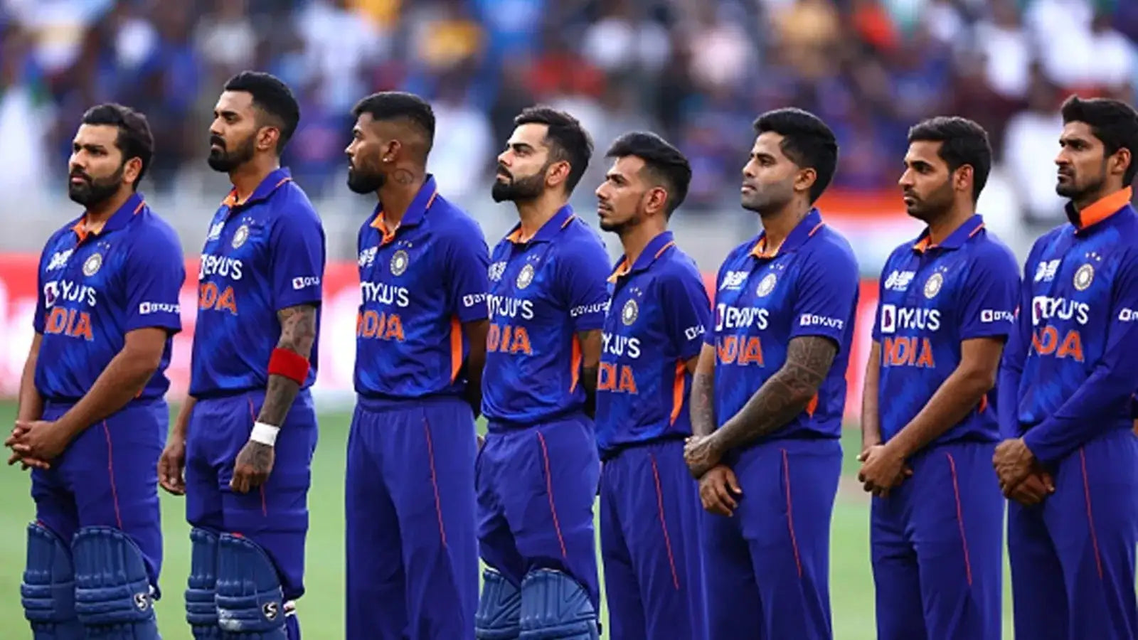The Indian Cricket Team player stand together for the National Anthem
