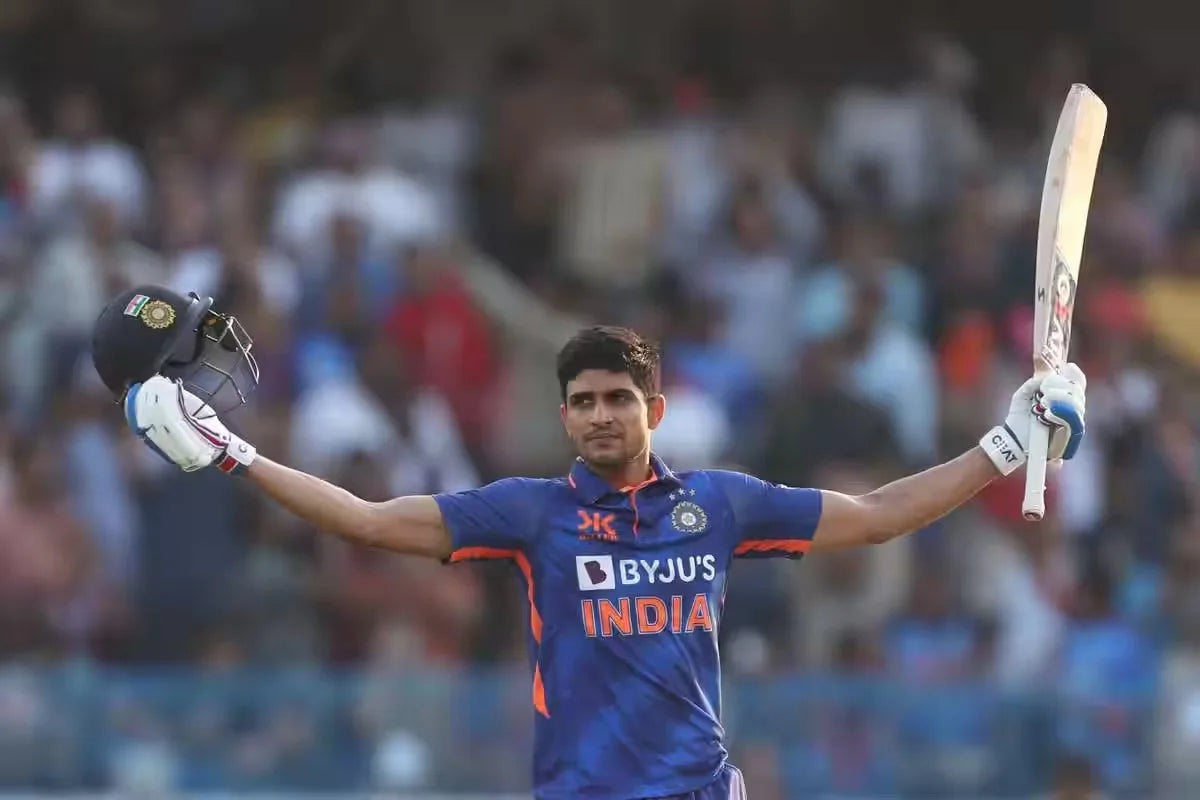 Shubman Gill celebrates his ODI double century