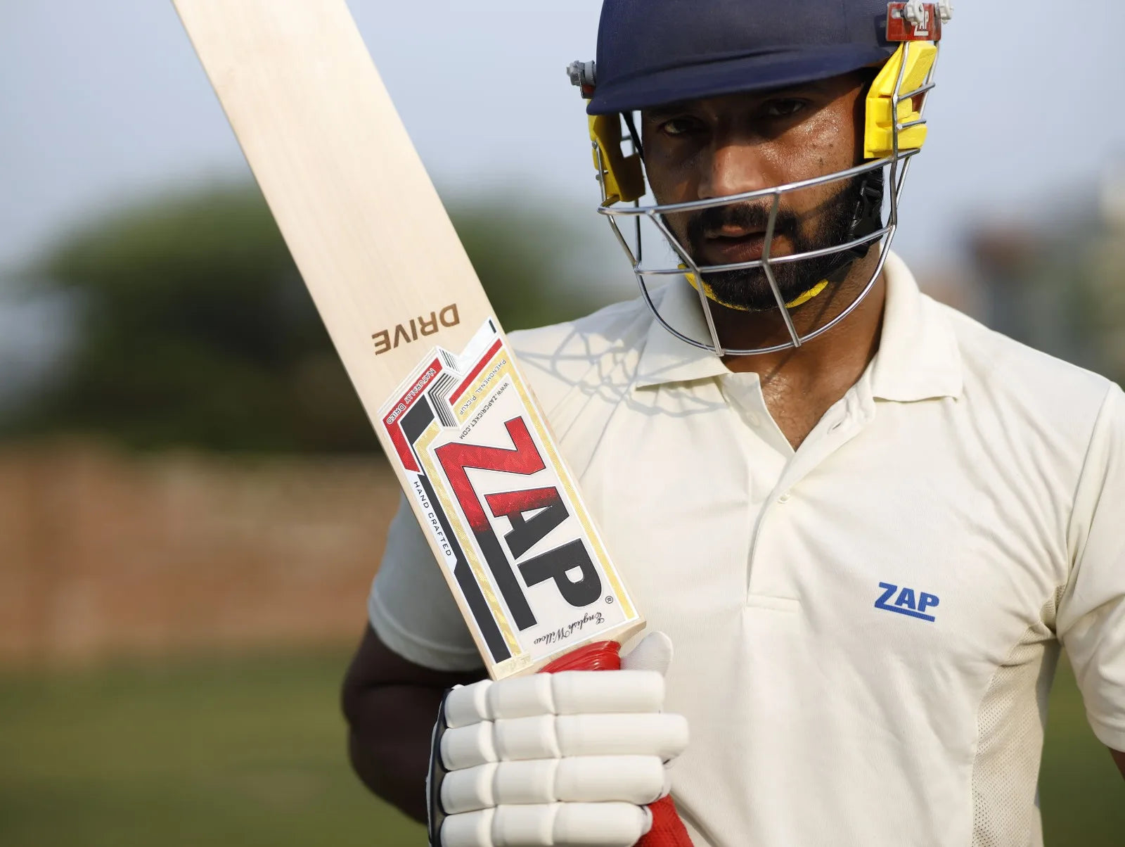 A Cricket Player with the ZAP Cricket kit