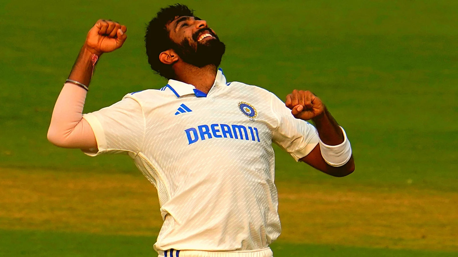 Jasprit Bumrah celebrates a wicket in a test match for India