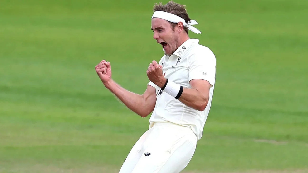 Stuart Broad celebrates a wicket in a test match