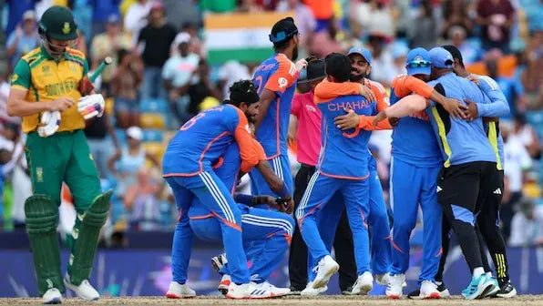 Indian Cricket Team players celebrate after beating South Africa in the 2024 ICC T20 World Cup Final