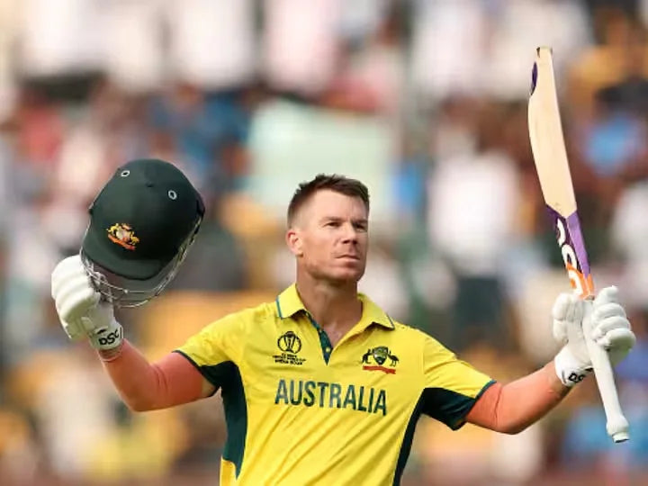 David Warner Celebrates a century in the 2023 ICC ODI Cricket World Cup
