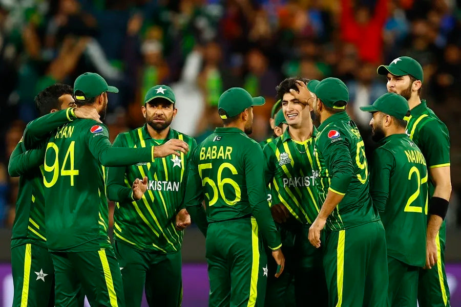 Pakistan Cricket Team players celebrate a wicket