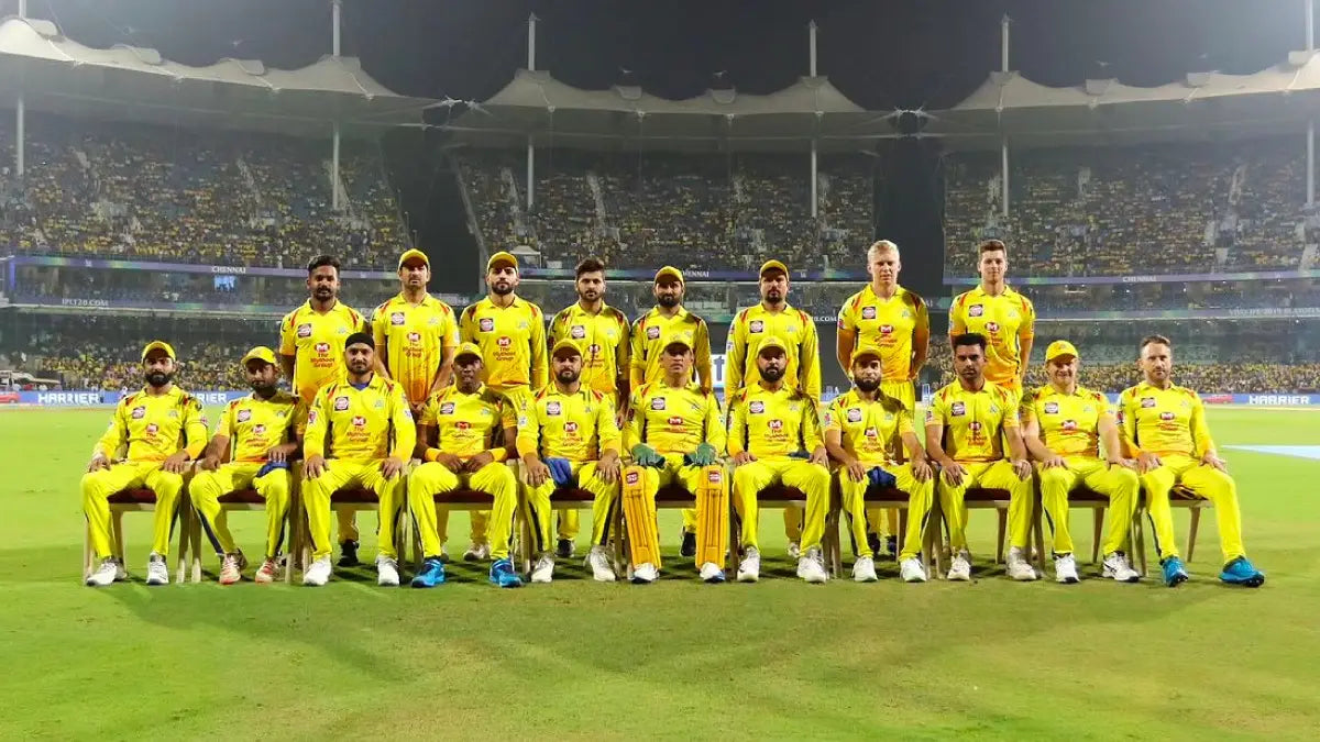 The Team photo of the Chennai Super Kings and the Chepauk Stadium
