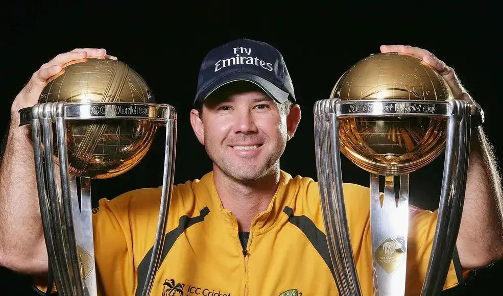 Ricky Ponting with the 2003 AND 2007 ICC Cricket World Cup Trophy