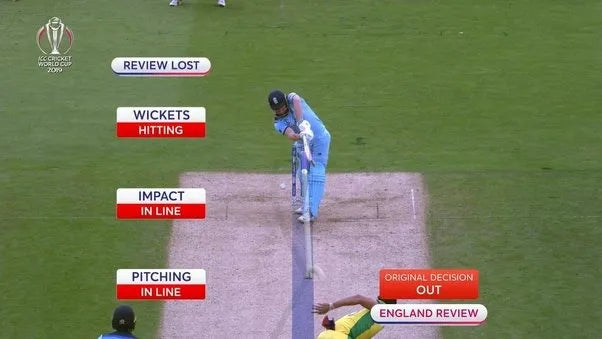 The DRS Ball Tracking technology shows the batsman is out Leg Before Wicket (LBW)