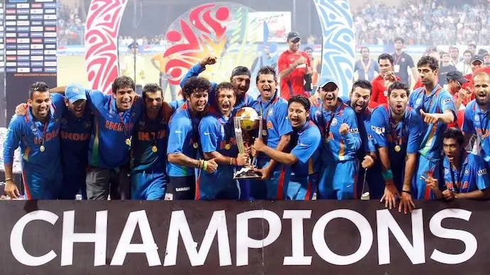 The Indian Cricket Team celebrating after winning the 2011 Cricket World Cup Trophy