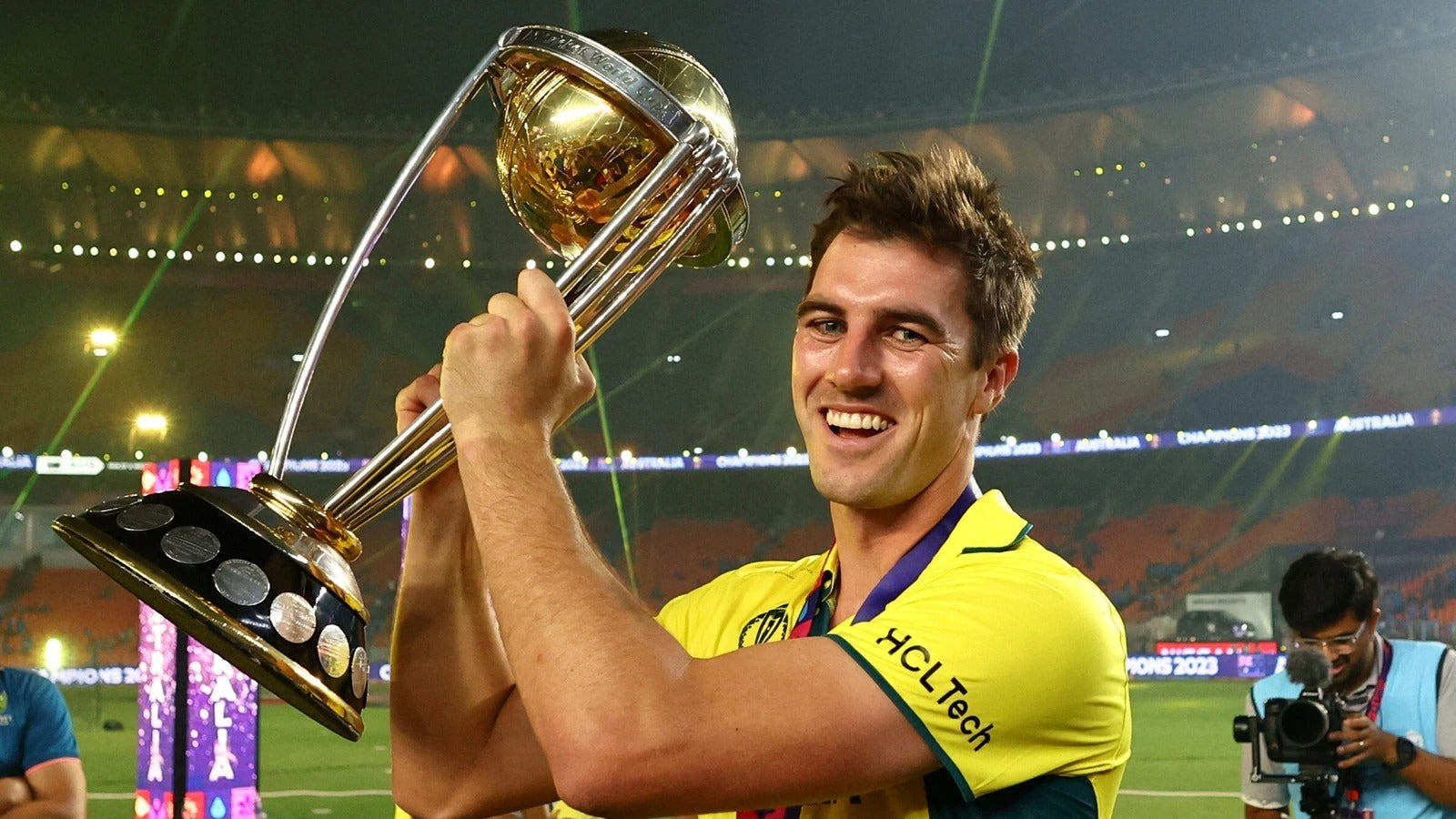 Pat Cummins with the 2023 ICC Cricket World Cup Trophy